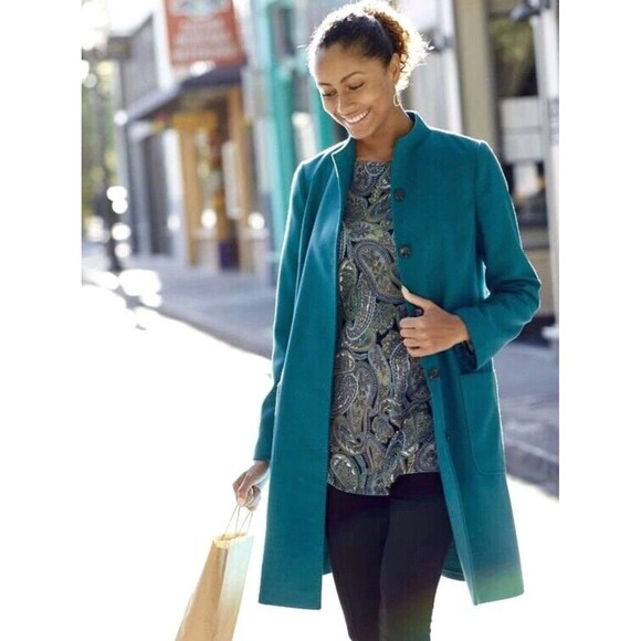 J Jill Chelsea Coat Long Peacoat Ocean Teal Blue Fits Like Large see Description - Picture 2 of 13